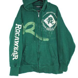 Vintage Rocawear Mens 3XL Y2K Style Spell Out Green Full Zip Hoodie C1219